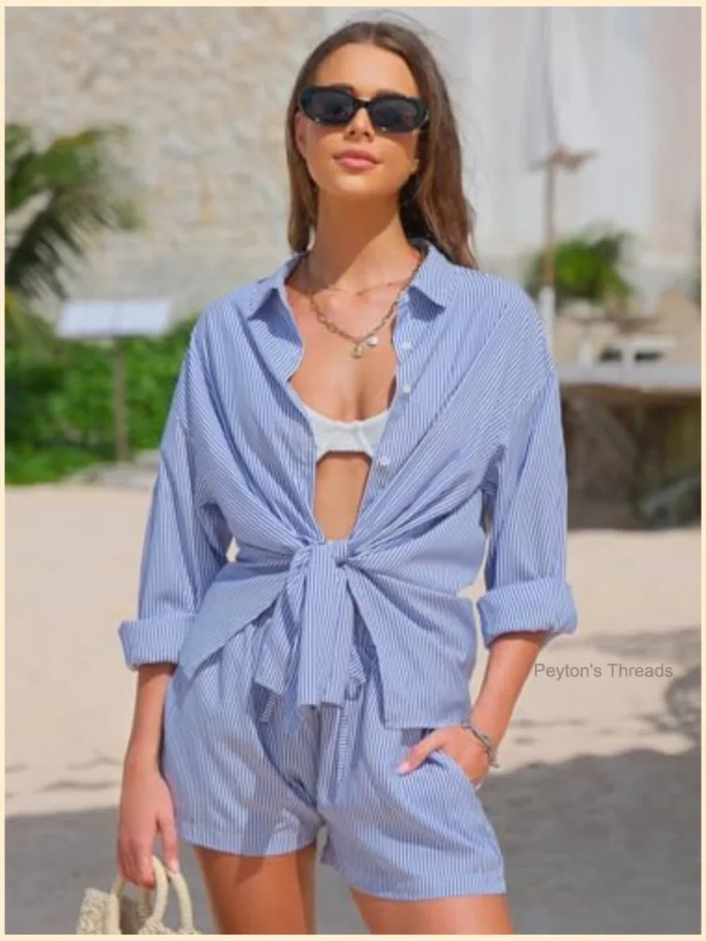 Cotton 2 Piece Set Long Sleeve Button Down Shirt Matching Shorts Lounge Set